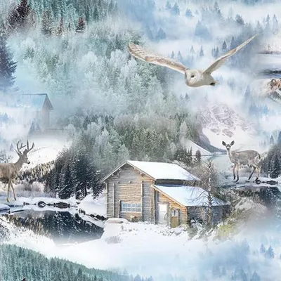 Produktbild von RP 20 Servietten Flying Owl - Tiere um Winterhütte 33x33cm
