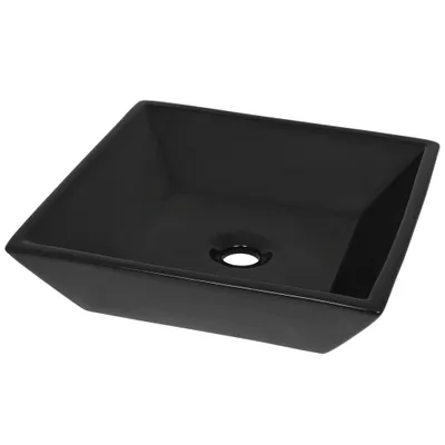 Image de vidaXL Lavabo en céramique carré noir 41,5 x 41,5 x 12 cm