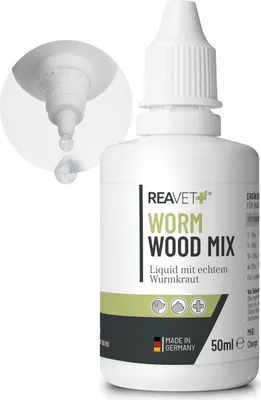 Produktbild von REAVET Wurm-Kraut Liquid 50 ml – für Hunde & Katzen, mit echtem Wurmkraut (Artemisia Absinthium) in rezepturbasierter Pflanzenformel, geeignet für alle Haustiere