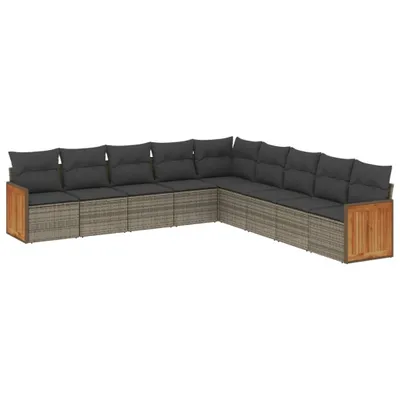 Produktbild von 9-tlg. Garten-Sofagarnitur mit Kissen Grau Poly Rattan