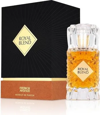 A perfume bottle and its packaging are displayed against a white background.