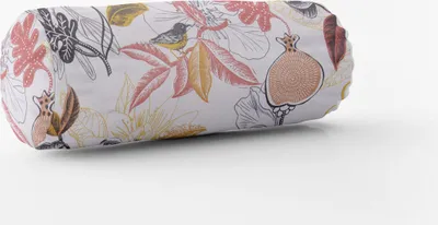 Produktbild von SCHÖNER LEBEN. Kissenhülle Blüten Blätter Vogel weiß grau gelb rot Größe 15x40cm (ØxB) Nackenrolle 15x40cm (ØxB) Nackenrolle Größe