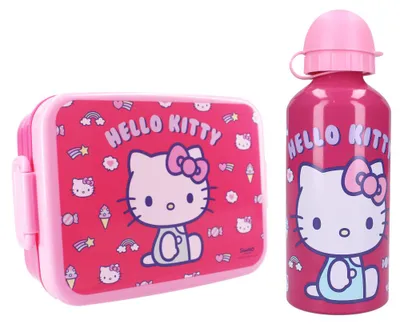 Produktbild von Hello Kitty Kinder Lunch Set 2-tlg. mit Brotdose XL und Alu Trinkflasche 500 ml