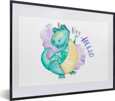 Produktbild von MuchoWow® Gerahmtes Poster Dinosaurier - Kinderzimmer - Grün - Jungen - Mädchen - Kinder 40x30 cm - Poster mit Schwarzem Bilderrahmen Wandposter Rahmen Foto Bilder - Bilderrahmen - Poster im Rahmen