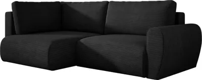 Produktbild von Ecksofa PASO L mit Schlaffunktion L Form, Eckcouch Cordstoff mit Bettkasten und Kissen, Polsterecke 155x243 cm, Wohnlandschaft - Links Schwarz PS135