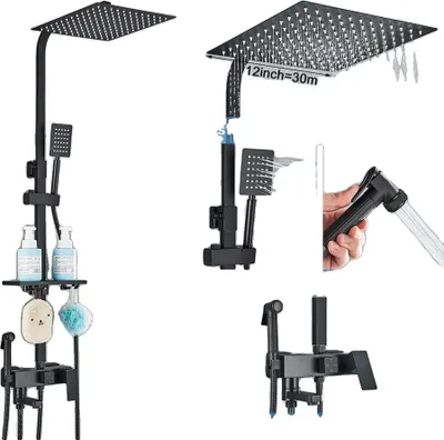 Immagine prodotto di Set di miscelatori per doccia in ottone, stile contemporaneo, tecnologia termostatica, nero opaco 4-12