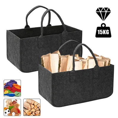 Produktbild von Jopassy Filztaschen Filzkorb 2 Stück für Kaminholz Einkaufstasche Filzkorb Holzkorb aus Filz faltbar groß - Dunkelgrau 50 x 25 x 25cm