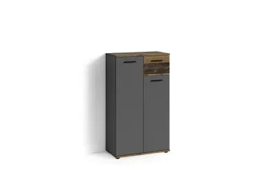 Produktbild von byLIVING Schuhschrank Jakob, Breite 60 cm, mit zwei Türen und einem Schubkasten, Melamin anthrazit mit Old Wood Optik