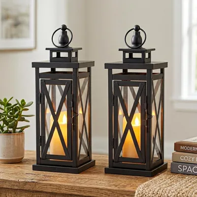 Immagine prodotto di Set di 2 lanterne decorative in vetro temperato