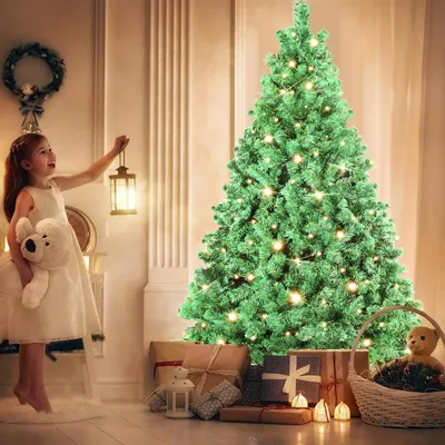 Immagine prodotto di Albero di Natale artificiale Izrielar 150 cm con 550 aghi in PVC, 200 luci LED bianche calde e supporto in metallo, abete, albero di Natale