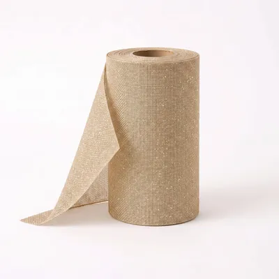 Produktbild von Dekoratives Tischband auf Rolle, Tischläufer Dekoband zuschneidbar, Dekorative Tischdeko in Beige mit Gold, 15cm 10 Meter