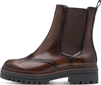 A single brown Chelsea boot is shown against a white background.