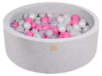 Image de MeowBaby Boule de bain ronde gris clair 90x30cm, boules : transparent/rose clair/perle/gris