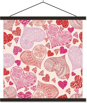Produktbild von MuchoWow® Textilposter Eine Illustration mit rosa und roten Herzen 60x60 cm mit schwarzem Rahmen - Posteraufhänger