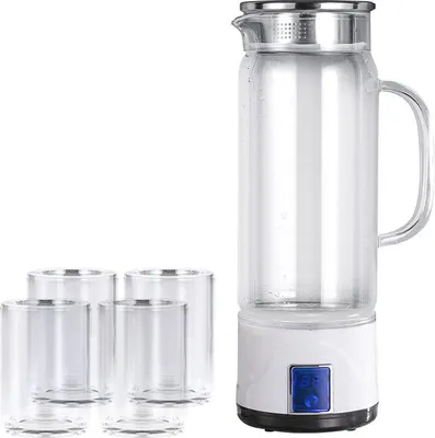 Produktbild von Wasserstoffreicher Wassergenerator, 1000 ml Flasche mit 1000 bis 1600 ppb, Borosilikatglas, 4 Wasserbecher – Ideal für Heim, Fitness und Büro