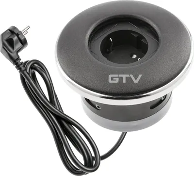 Produktbild von GTV - Möbelsteckdose SHUTTER, Einbausteckdose, 1x Schuko Steckdose, mit Praktischer Verschluss, Kabellänge 1,5m, Farbe Schwarz, für Schreibtische, Tischplatte, Küchen und Büro