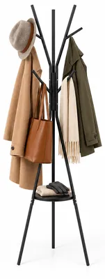 Produktbild von Relaxdays Garderobenständer, 9 Haken, Ablage, Jacken, Mäntel, Taschen, H x D: 180 x 45 cm, Standgarderobe, schwarz, KI-generiertes Bild