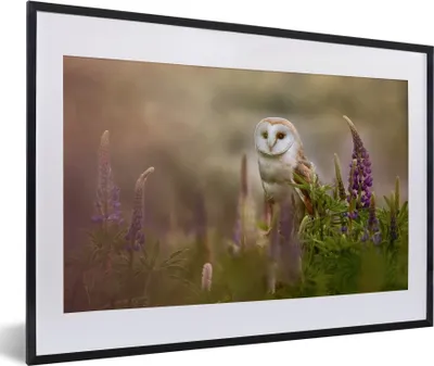 Produktbild von MuchoWow® MuchoWow® Gerahmtes Poster Eule - Blumen - Vogel 60x40 cm - Poster mit zchwarzem Bilderrahmen - Schlafzimmer - Plakat in Rahmen - Drucken