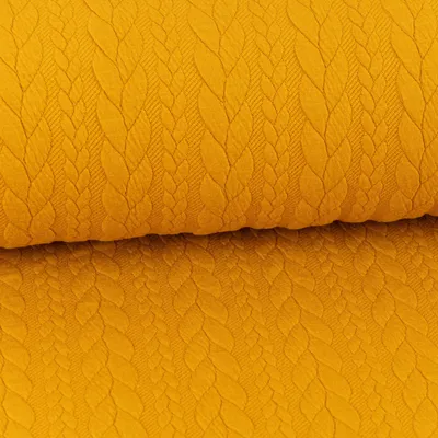Produktbild von Bekleidungsstoff Meterware Cably Zopfmuster Strickstoff senfgelb 1,5m