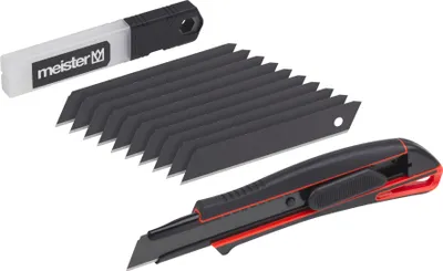 Produktbild von Meister Universalmesser-Set "Black Line" 11-teilig Abbrechmesser (18 mm) 10 Ersatzklingen