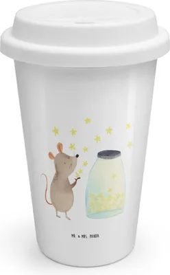Produktbild von Mr. & Mrs. Panda keramik to go becher Maus Sterne - Weiß - Geschenk, Thermokaffeebecher, Mehrwegbecher, Träume, Lustige Sprüche, ToGo Kaffeebecher, Thermobecher, Geburt
