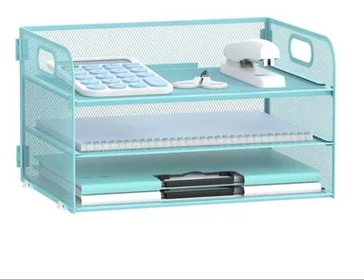 Produktbild von Blaue 3-lagige Papierordner mit Handgriff und Mesh-Ablage