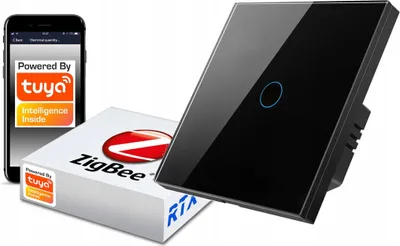 Produktbild von ZigBee TUYA Touch-Schalter, 1-polig, schwarz, ohne N