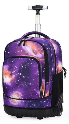 Immagine prodotto di Zaino da viaggio con ruote per bambini e adolescenti, con scomparto per laptop, adatto come bagaglio a mano, impermeabile, colore: viola con motivo a stelle