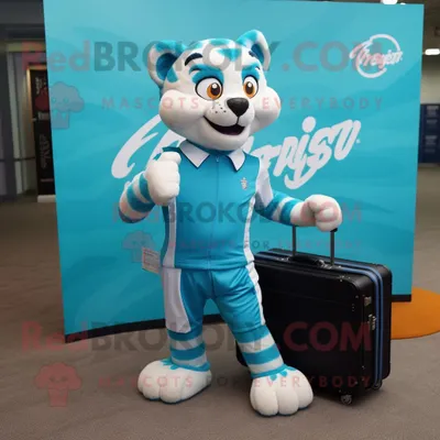 Obrázek produktu pro Postava REDBROKOLY maskota tyrkysového tygra oblečená v běžeckých šortkách a kufřících