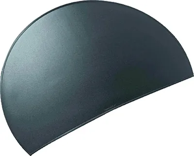 A dark, semi-circular desk mat or runner is shown against a white background.