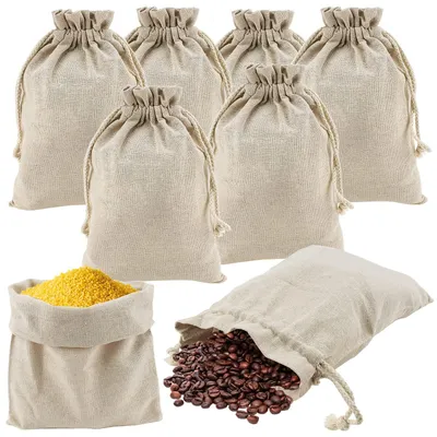 Productafbeelding van Katoenen zakjes - Met trekkoord - Voor opslag - 20x30 cm - Set van 8 stuks