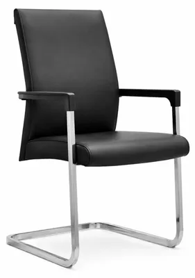 Produktbild von Ergonomischer Konferenzstuhl mit schwarzem Lederbezug und Chromgestell