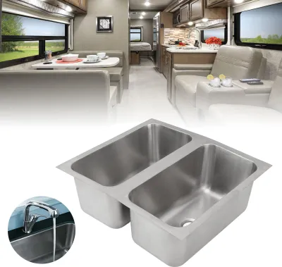 Immagine prodotto di Lavello per camper, acciaio inox 304, quadrato, cucina, doppio lavello con scarico da 40 mm per roulotte, barche, camper, camion