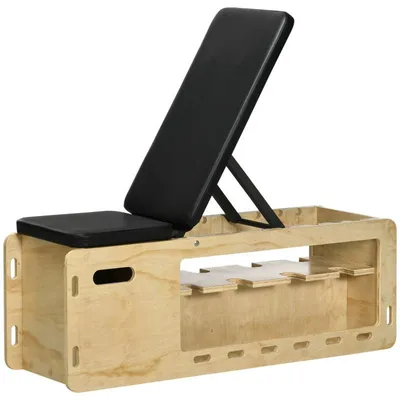 Obrázok produktu pre Fitness lavička s úložným priestorom na činky | Farba: prírodná + čierna | Rozmery: 35 x 110 x 43-107 cm