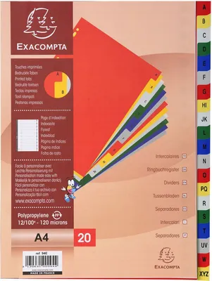 Image de Exacompta Intercalaires PP colorés avec alphabet DIN A4 20 compartiments 120µ
