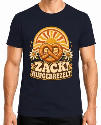 Immagine prodotto di Zack! Maglietta da uomo con motivo "Edelweiß", stile bavarese, con brezel stampato, pantaloni in pelle, taglia 3XL, colore blu navy