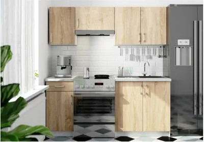Immagine prodotto di BDW cucina 180 cm blocco cucina, bianco / rovere Sonoma