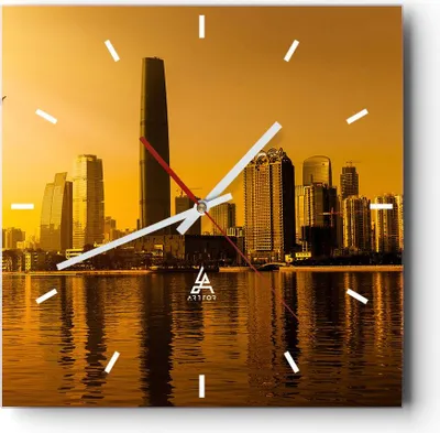 Produktbild von Wanduhr - Quadrat - Glasuhr - Stadt â € <Agglomeration Fluss Flugzeug - 30x30cm - Schleichendes Uhrwerk - Lautlos - zum Aufhängen bereit - Dekoration Modern - Wanddekoration aus Glas - C3AC30x30-2726