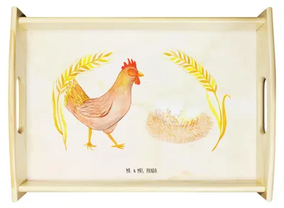 Produktbild von Mr. & Mrs. Panda Servier Tablett Huhn Stolz - Vintage - Geschenk, Eier, sofatablett, Serviertablett, Hahn, Landwirtin, Holztablett, Geburt, Servierplatte Holz, Motivation
