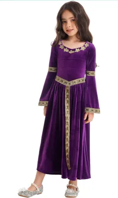 Zdjęcie produktu dla Dziewczęcy strój średniowieczny rozmiar 140 - renesansowa sukienka maxi w stylu vintage - karnawał, Halloween, przebieranki i imprezy