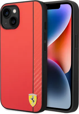 Obrázok produktu pre Puzdro na zadnú stranu pre iPhone 14 Plus od Ferrari – dvojfarebný pruh – červené