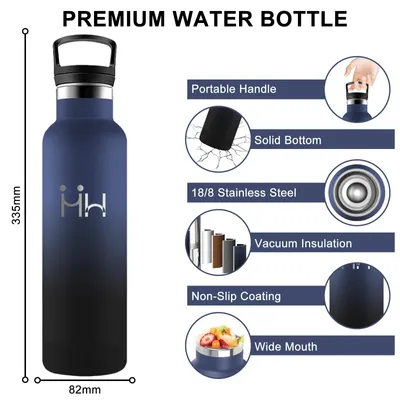 Produktbild von Edelstahl Trinkflasche 1L Sport Wasserflasche mit Strohhalm, wiederverwendbar