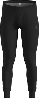 Schwarze eng anliegende Funktionshose mit elastischem Bund und Odlo-Logo auf dem Oberschenkel