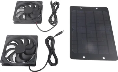 Produktbild von Solarpanel-Lüfterset mit doppelter Luftabsaugung für die Außenbelüftung von Gewächshäusern, 10 W, 800 mA