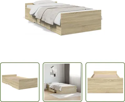 Produktbild von The Living Store Bettgestell mit Schubladen Sonoma-Eiche 75x190 cm Holzwerkstoff