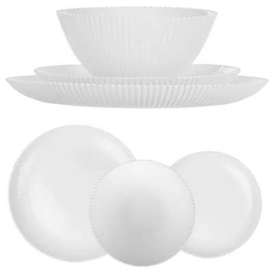Produktbild von KADAX Geschirrset für 1 Person, 3-teilig, weiße Tafelservice aus Opalglas mit Suppenschalen, Speisetellern & Desserttellern, Spülmaschinenfest (Weiß XL)