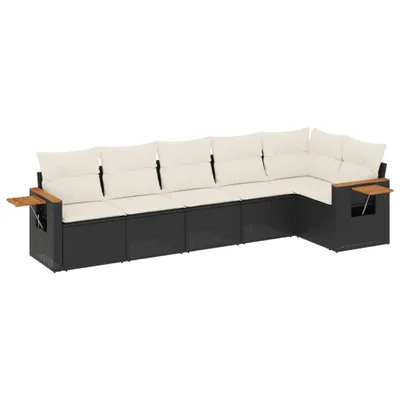 Produktbild von Garten-Sofagarnitur, 6-teiliges modulares Lounge-Set, Poly Rattan Schwarz, UV-beständig, pulverbeschichteter Stahl, cremeweiße Kissen waschbar