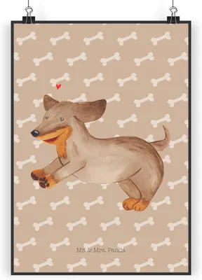 Produktbild von Mr. & Mrs. Panda Bild Hund Dackel DIN A5 - Hundeglück - Geschenk, wandkunst, Herz, Plakat, Dachshund, Wandbild, Deko, wanddeko, Sprüche, Braun