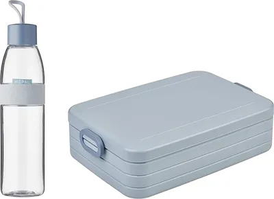 Produktbild von Mepal - Take a Break large + Trinkflasche Ellipse 700 ml - Nordic Blue - Lunchbox mit Trennwand - ideal für Mealprep-kohlensäuregeeignet -auslaufsicher - bruchfestes Material, Promotion-Set