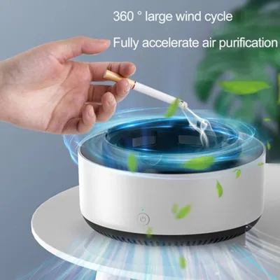 Produktbild von Elektronischer Aschenbecher mit Luftreinigungsfunktion Filterung von Passivrauch aus Zigaretten Geruchsentfernung Batteriebetrieben, grau